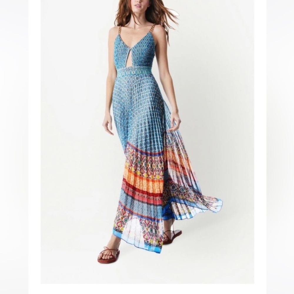 Alice + Olivia Gloria Chain-Strap Pleated Maxi Dress Size 0